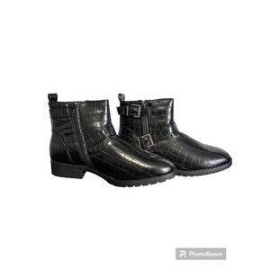 Tinstree Women's Round Toe Low Heel Slouchy Bootie Side Zipper & Buckle Strap 9